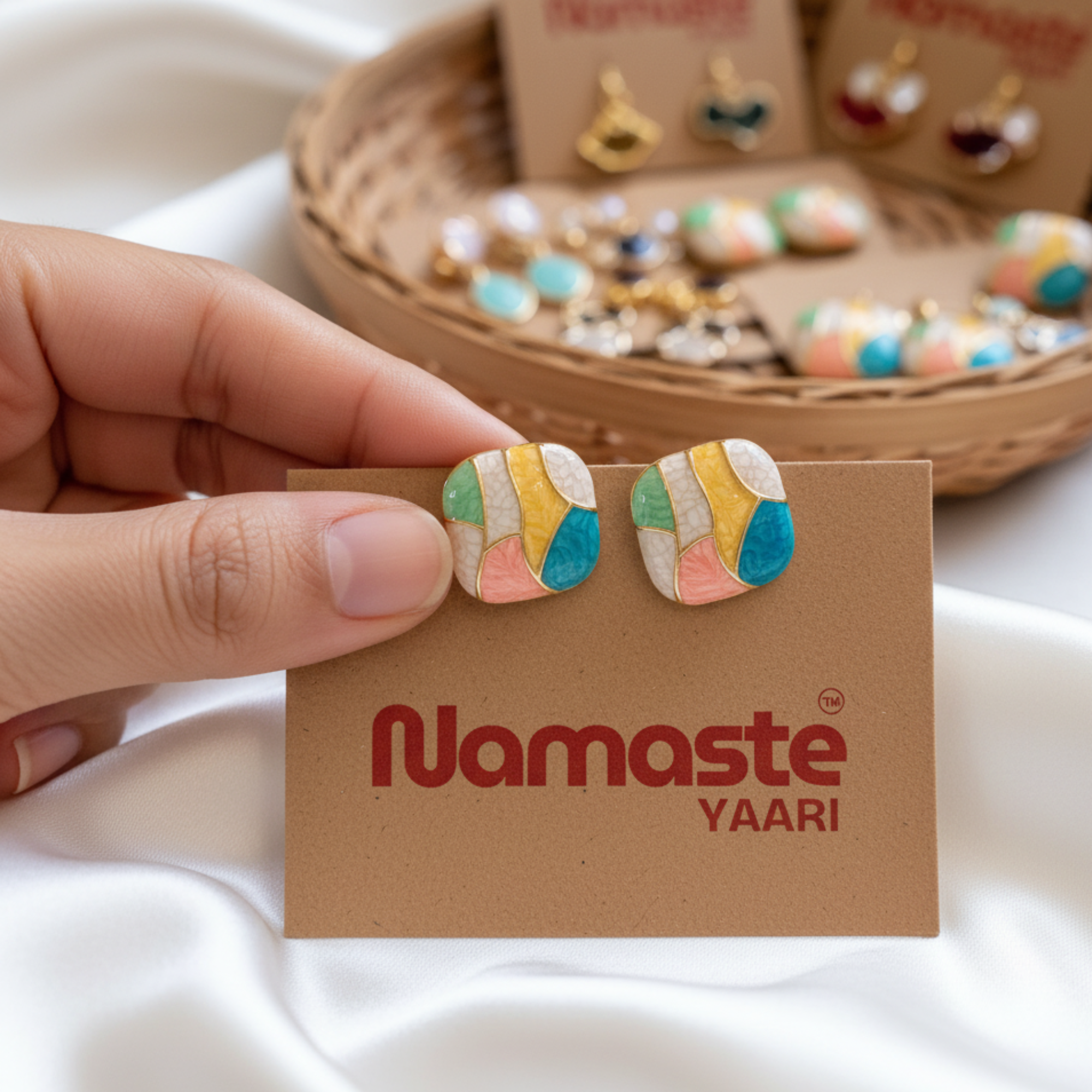 Colorful Geometric Square Stud Earrings