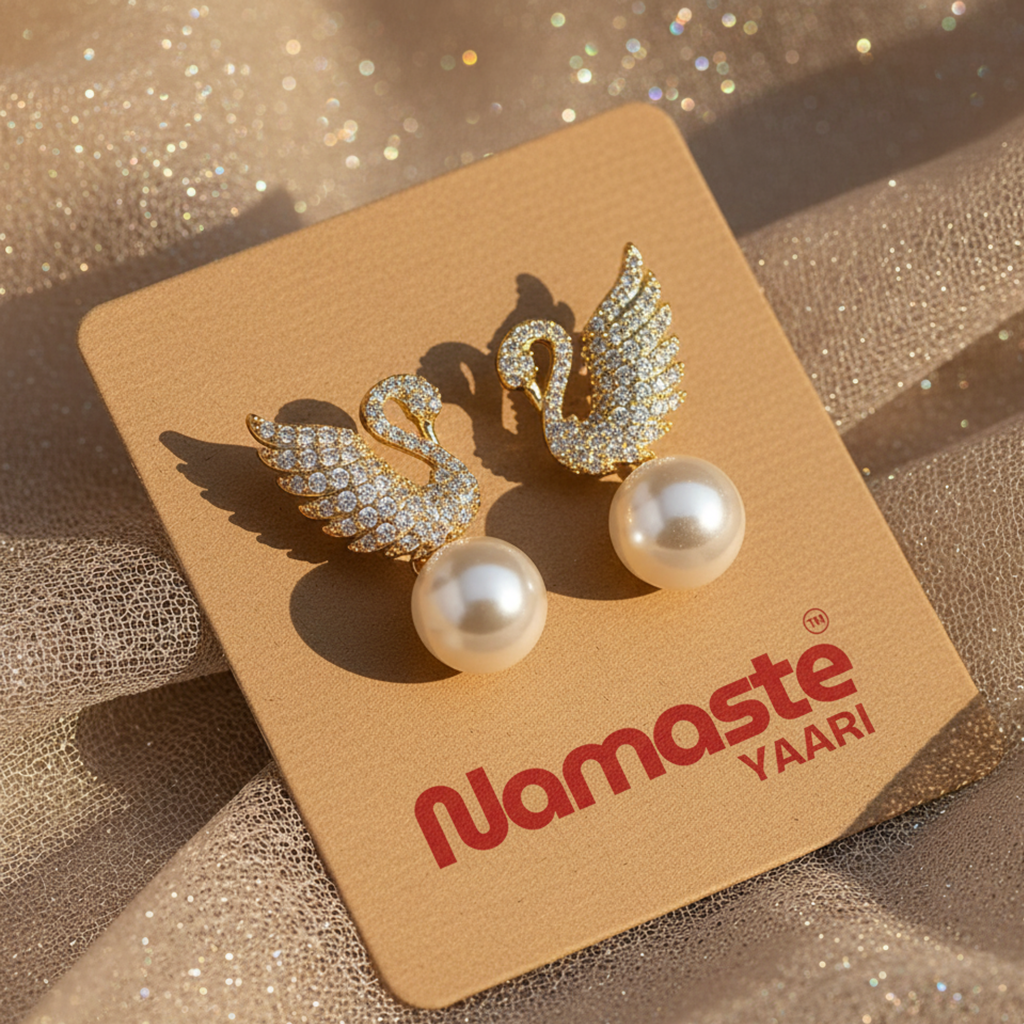 Swan Stud Pearl Earrings