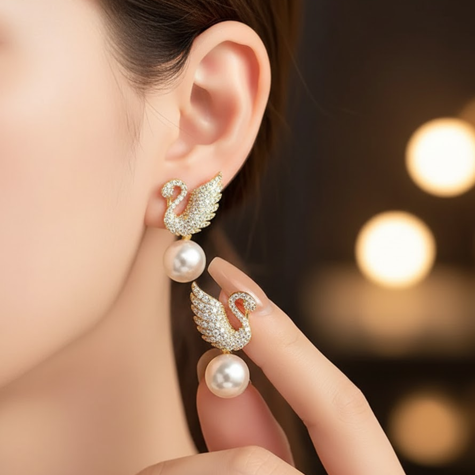 Swan Stud Pearl Earrings