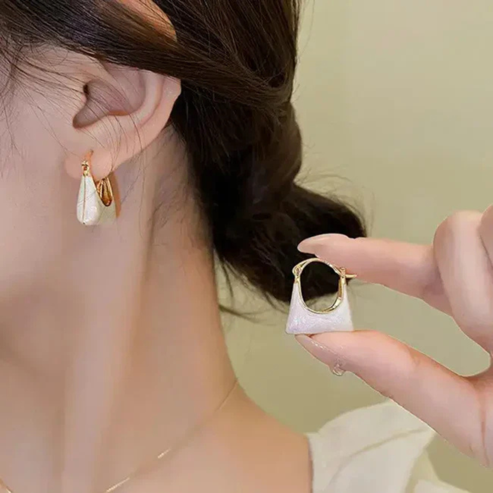 Handbag Shape White Enamel Hoop Earrings