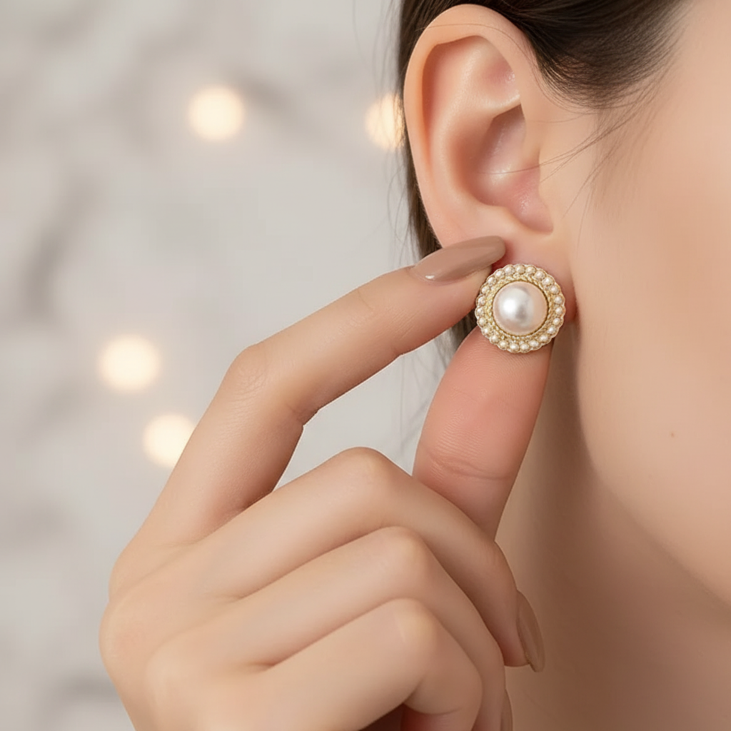 Gold Plated Pearl Stud Earrings