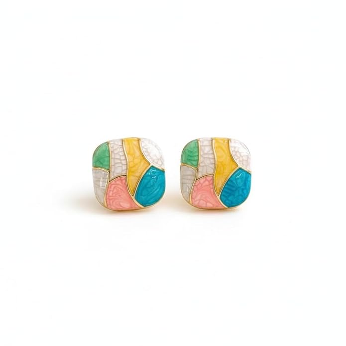 Colorful Geometric Square Stud Earrings