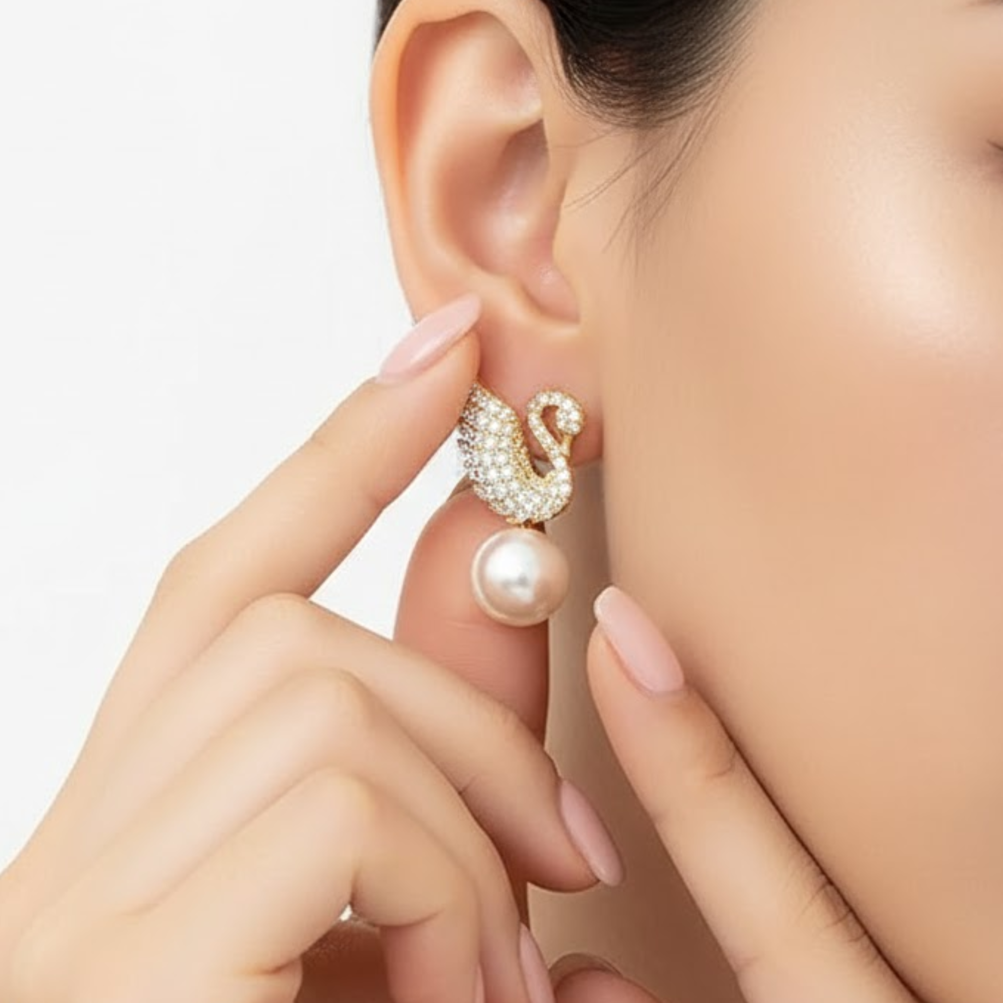 Swan Stud Pearl Earrings