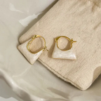 Handbag Shape White Enamel Hoop Earrings