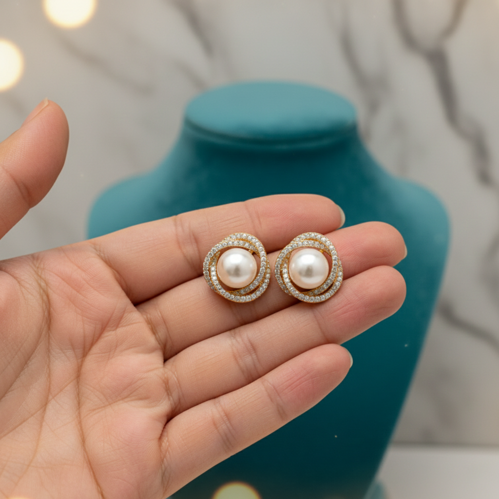 Royal Glow Pearl Stud Earrings