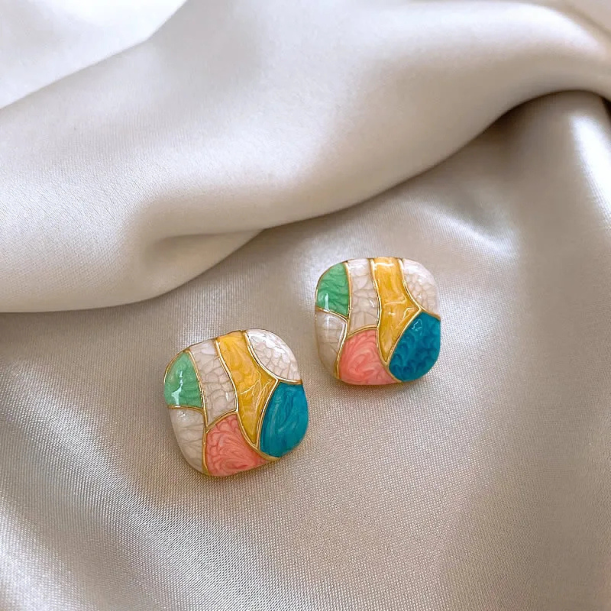 Colorful Geometric Square Stud Earrings