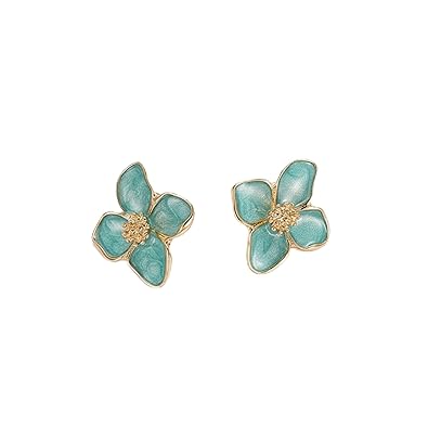 Elegant Enamel Flower Stud Earrings - Blue
