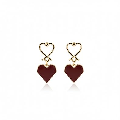 Vintage Wine Red Heart Drop Earrings