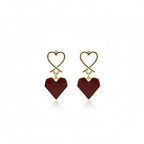Vintage Wine Red Heart Drop Earrings