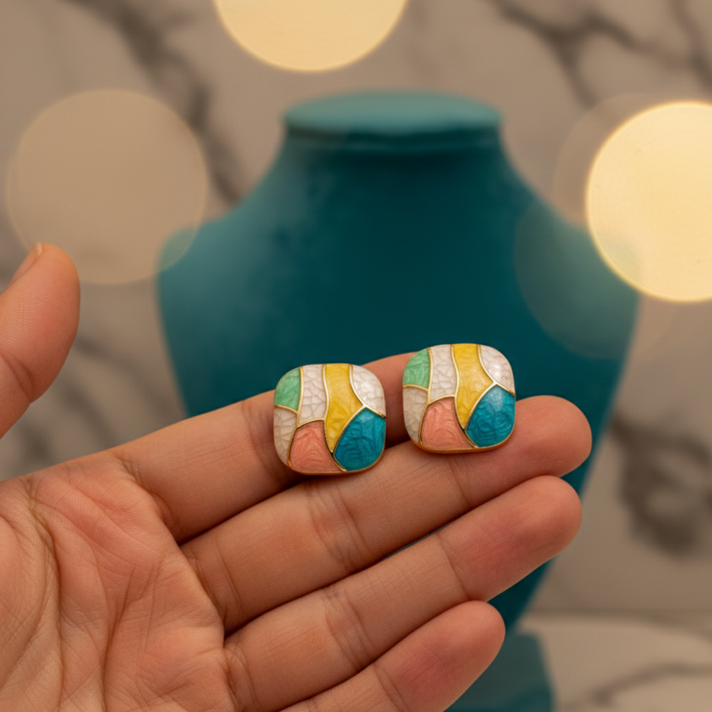 Colorful Geometric Square Stud Earrings