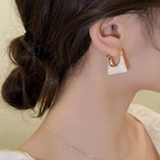 Handbag Shape White Enamel Hoop Earrings