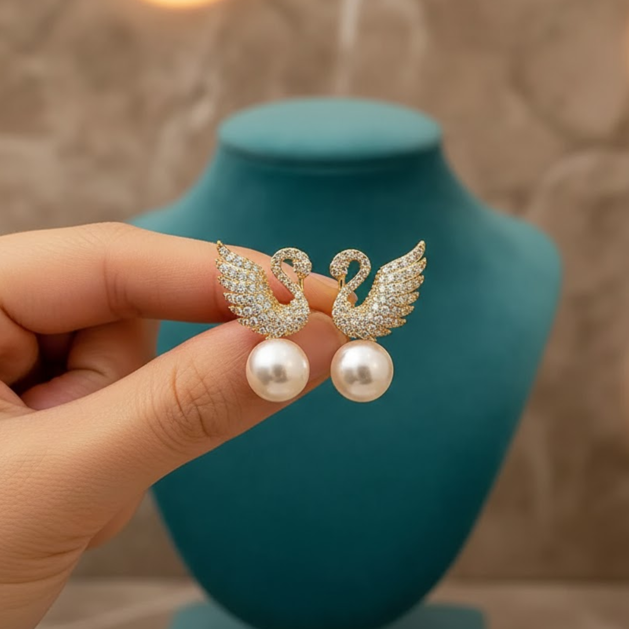 Swan Stud Pearl Earrings