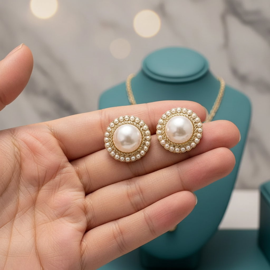 Gold Plated Pearl Stud Earrings