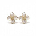 Elegant Enamel Flower Stud Earrings - Ivory