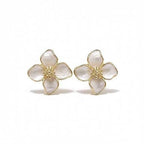Elegant Enamel Flower Stud Earrings - Ivory