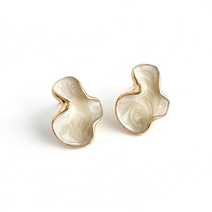 White Cloud Enamel Stud Earrings
