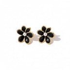Midnight Bloom Black Floral Pearl Stud Earrings