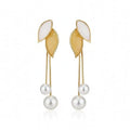 Gold-Tone Leaf Design with Double Pearl Dangles