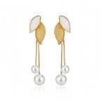 Gold-Tone Leaf Design with Double Pearl Dangles
