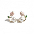 Pink Tulip Pearl Stud Earrings