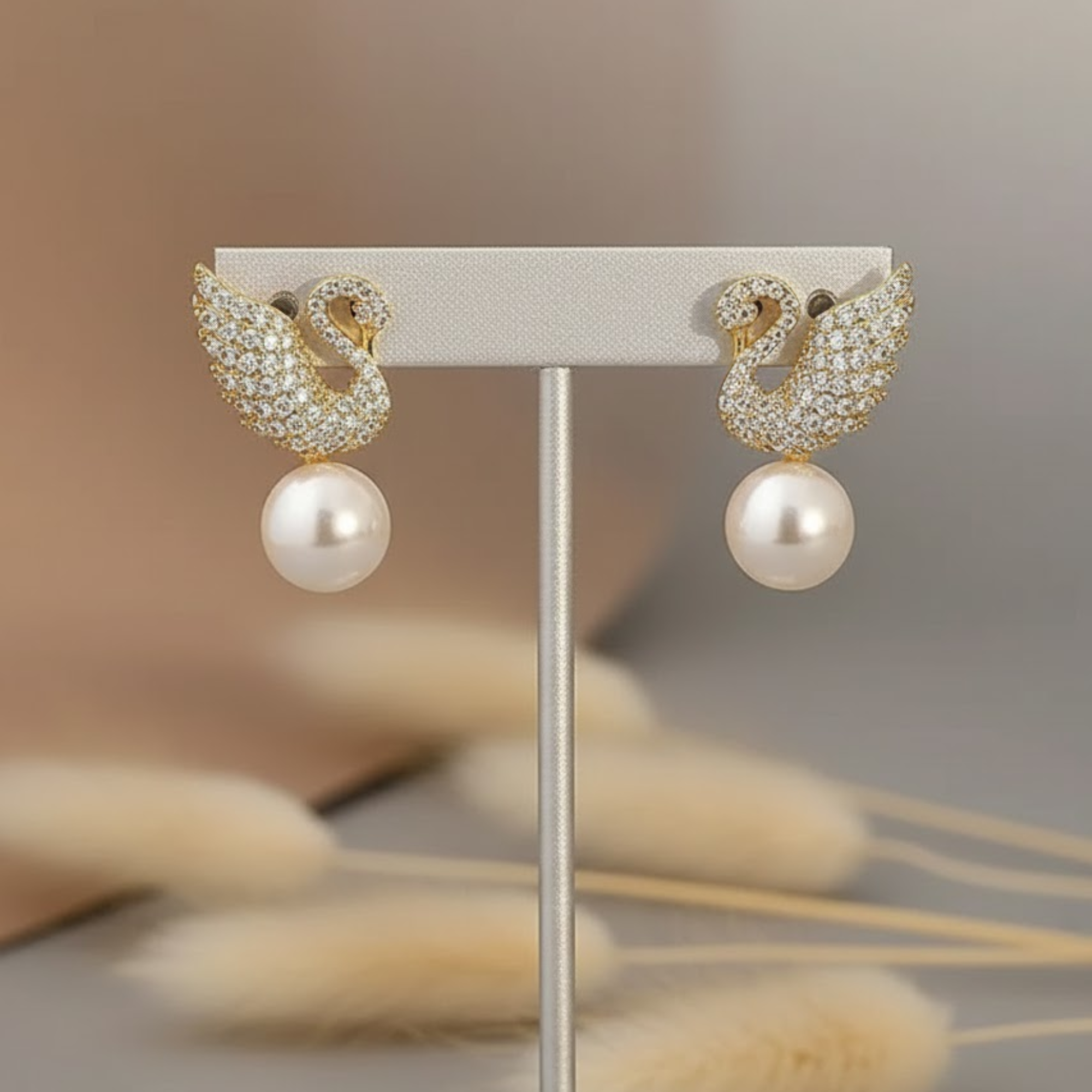 Swan Stud Pearl Earrings