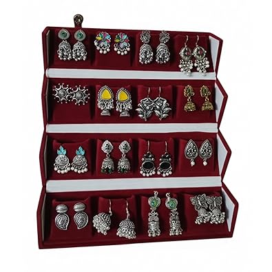 Stud Earrings Set of 16 with Folding Jewelry Box