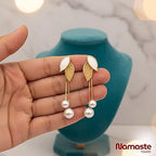 Gold-Tone Leaf Design with Double Pearl Dangles