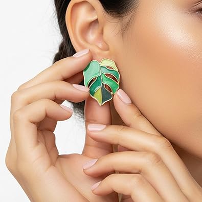 Monstera Floral Leaf Stud Earrings