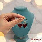 Vintage Wine Red Heart Drop Earrings