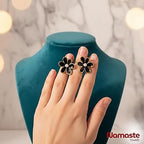 Midnight Bloom Black Floral Pearl Stud Earrings