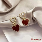Vintage Wine Red Heart Drop Earrings