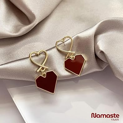Vintage Wine Red Heart Drop Earrings