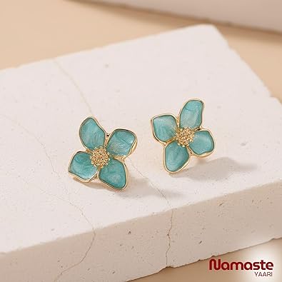 Elegant Enamel Flower Stud Earrings - Blue