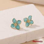 Elegant Enamel Flower Stud Earrings - Blue