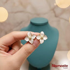 Elegant Enamel Flower Stud Earrings - Ivory