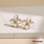 Elegant Enamel Flower Stud Earrings - Ivory