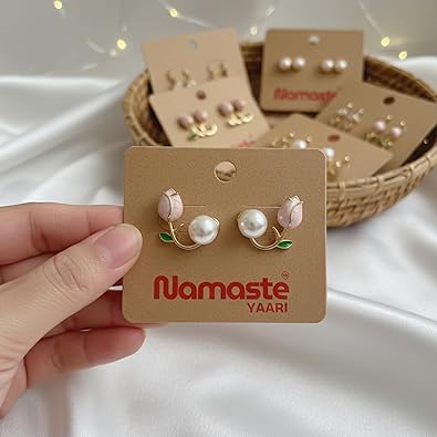 Pink Tulip Pearl Stud Earrings