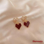 Vintage Wine Red Heart Drop Earrings