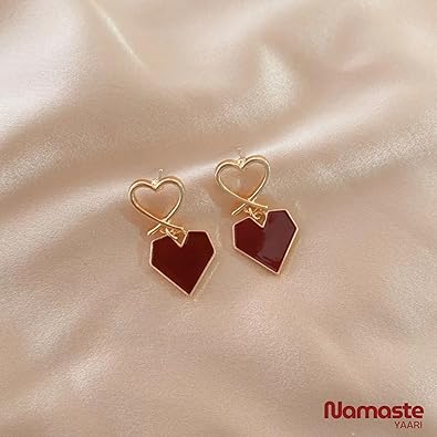 Vintage Wine Red Heart Drop Earrings