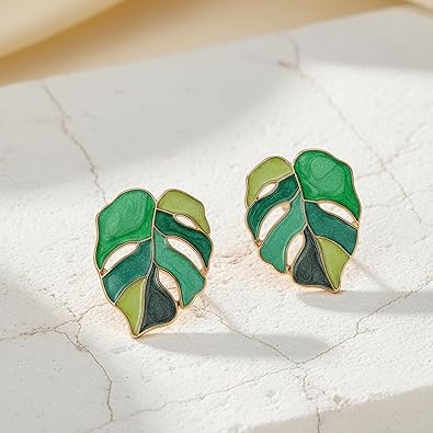 Monstera Floral Leaf Stud Earrings