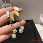 Gold-Tone Leaf Design with Double Pearl Dangles