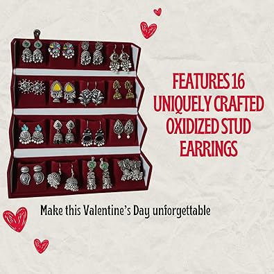 Stud Earrings Set of 16 with Folding Jewelry Box