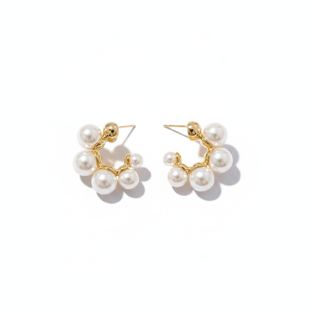 Pearl C Shape Stud Earrings
