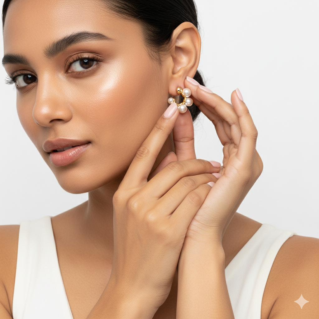 Pearl C Shape Stud Earrings