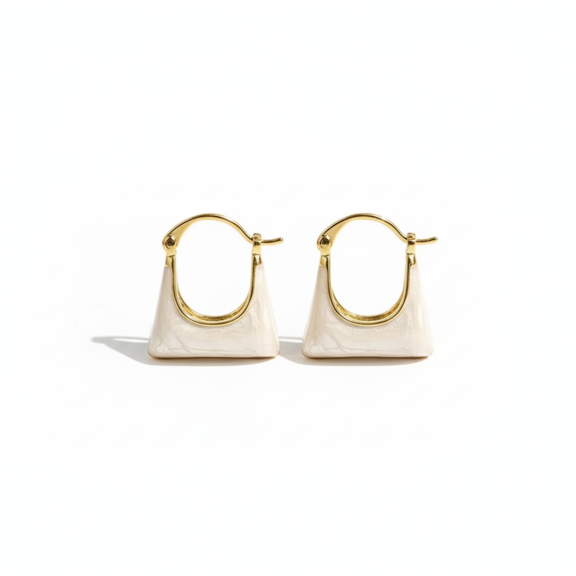 Handbag Shape White Enamel Hoop Earrings