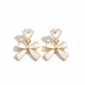 Elegant Pearl Heart & Bow Drop Earrings