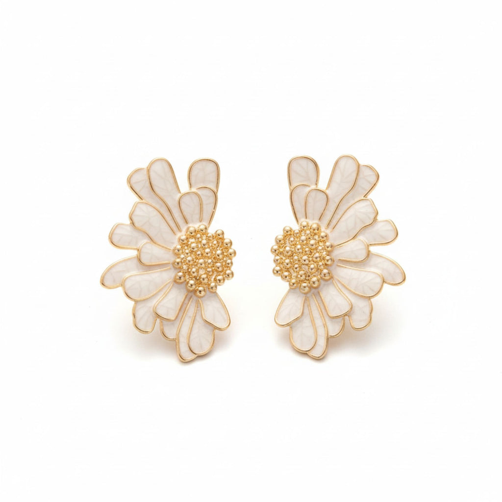 Gold-Plated Daisy Inspired Ginkgo Leaf Earrings