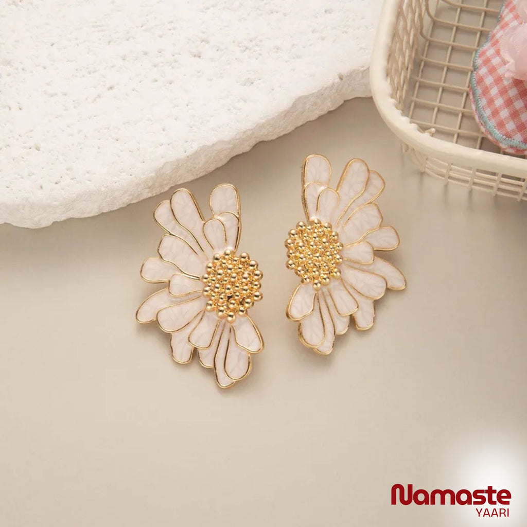 Gold-Plated Daisy Inspired Ginkgo Leaf Earrings