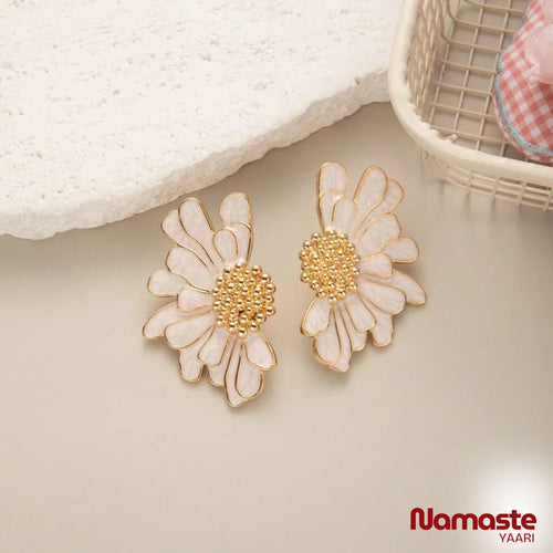 Gold-Plated Daisy Inspired Ginkgo Leaf Earrings