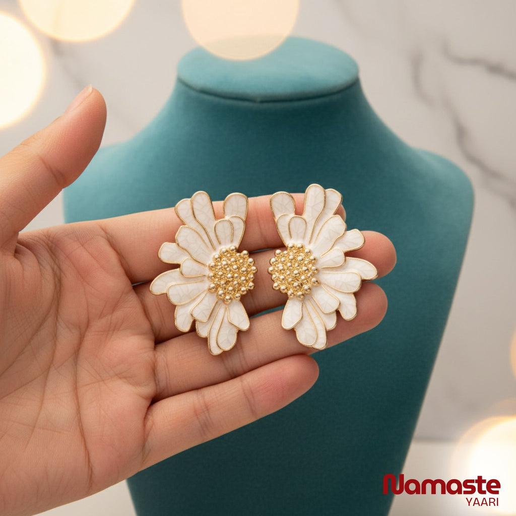 Gold-Plated Daisy Inspired Ginkgo Leaf Earrings